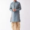 Vastramay Dhoti Kurta Sets VASYTAMAY Men's Aqua Blue Silk Blend Kurta And Gold Dhoti Set
