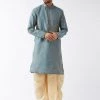 Dhoti Kurta Sets VASTRAMAY Men's Aqua Blue And Gold Silk Blend Kurta And Dhoti Set