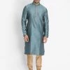 Vastramay Men's Light Blue Cotton Silk Blend Kurta And Pyjama Set