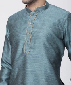 Vastramay Men's Light Blue Cotton Silk Blend Kurta And Pyjama Set