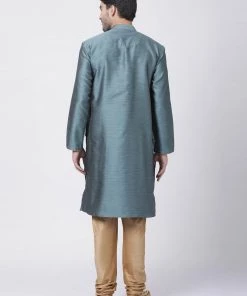 Vastramay Men's Light Blue Cotton Silk Blend Kurta And Pyjama Set