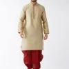 VASTRAMAY Men's Beige And Maroon Silk Blend Kurta And Dhoti Set