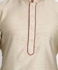 Vastramay Men's Beige Cotton Silk Blend Kurta And Pyjama Set