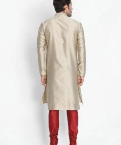 Vastramay Men's Beige Cotton Silk Blend Kurta And Pyjama Set