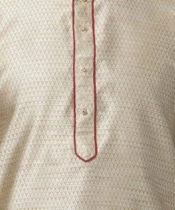 Vastramay Men's Beige Cotton Silk Blend Kurta And Pyjama Set