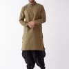 VASTRAMAY Men's Black And Gold Silk Blend Kurta And Dhoti Set