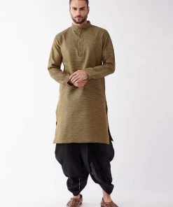 VASTRAMAY Men's Black And Gold Silk Blend Kurta And Dhoti Set