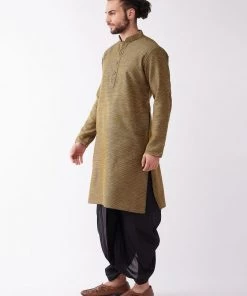VASTRAMAY Men's Black And Gold Silk Blend Kurta And Dhoti Set