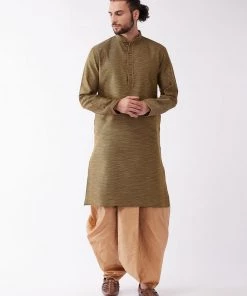 VASTRAMAY Men's Black And Rose Gold Silk Blend Kurta And Dhoti Set Dhoti Kurta Sets