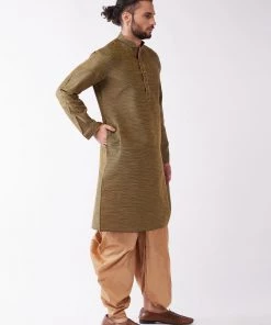 VASTRAMAY Men's Black And Rose Gold Silk Blend Kurta And Dhoti Set Dhoti Kurta Sets