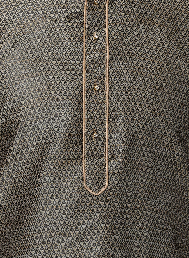 Vastramay Men's Black Cotton Silk Blend Kurta And Pyjama Set 5 Vastramay Men's Black Cotton Silk Blend Kurta And Pyjama Set