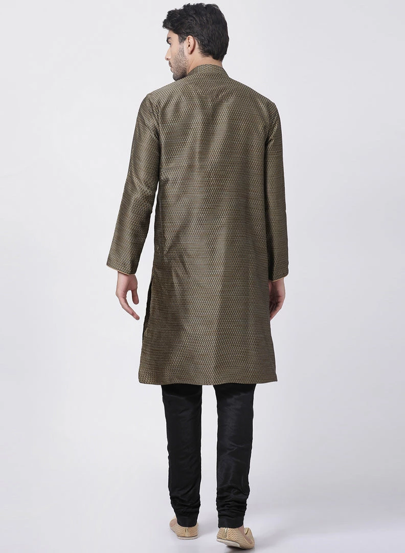 Vastramay Men's Black Cotton Silk Blend Kurta And Pyjama Set 6 Vastramay Men's Black Cotton Silk Blend Kurta And Pyjama Set