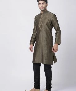 Vastramay Men's Black Cotton Silk Blend Kurta And Pyjama Set 14 Vastramay Men's Black Cotton Silk Blend Kurta And Pyjama Set