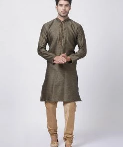 Vastramay Men's Black Cotton Silk Blend Kurta And Pyjama Set