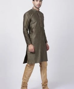 Vastramay Men's Black Cotton Silk Blend Kurta And Pyjama Set
