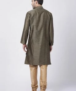 Vastramay Men's Black Cotton Silk Blend Kurta And Pyjama Set