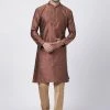 Vastramay Men's Maroon Cotton Silk Blend Kurta And Pyjama Set