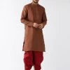 VASTRAMAY Men's Maroon Silk Blend Kurta And Dhoti Set