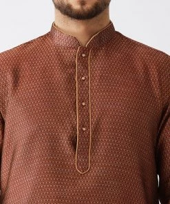 VASTRAMAY Men's Maroon Silk Blend Kurta And Dhoti Set