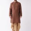 VASTRAMAY Men's Maroon And Rose Gold Silk Blend Kurta And Dhoti Set