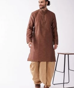 VASTRAMAY Men's Maroon And Rose Gold Silk Blend Kurta And Dhoti Set 16 VASTRAMAY Men's Maroon And Rose Gold Silk Blend Kurta And Dhoti Set