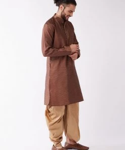 VASTRAMAY Men's Maroon And Rose Gold Silk Blend Kurta And Dhoti Set 15 VASTRAMAY Men's Maroon And Rose Gold Silk Blend Kurta And Dhoti Set