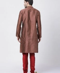 Vastramay Men's Maroon Cotton Silk Blend Kurta And Pyjama Set