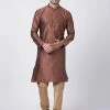 Vastramay Men's Maroon Cotton Silk Blend Kurta And Pyjama Set