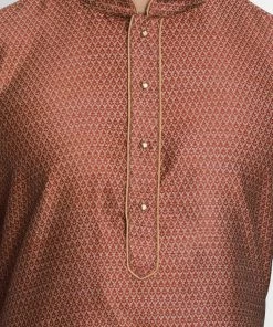 Vastramay Men's Maroon Cotton Silk Blend Kurta And Pyjama Set