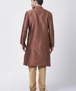 Vastramay Men's Maroon Cotton Silk Blend Kurta And Pyjama Set