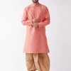VASTRAMAY Men's Pink And Rose Gold Silk Blend Kurta And Dhoti Set 1 VASTRAMAY Men's Pink And Rose Gold Silk Blend Kurta And Dhoti Set