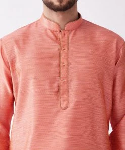 VASTRAMAY Men's Pink And Rose Gold Silk Blend Kurta And Dhoti Set