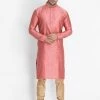 Vastramay Men's Pink Cotton Silk Blend Kurta And Pyjama Set