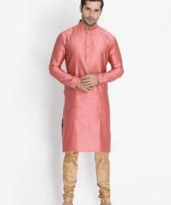 Vastramay Men's Pink Cotton Silk Blend Kurta And Pyjama Set