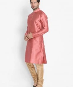 Vastramay Men's Pink Cotton Silk Blend Kurta And Pyjama Set
