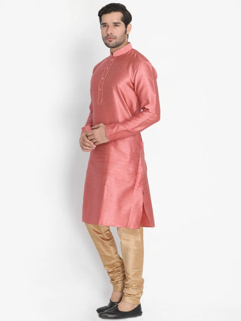 Vastramay Men's Pink Cotton Silk Blend Kurta And Pyjama Set 4 Vastramay Men's Pink Cotton Silk Blend Kurta And Pyjama Set