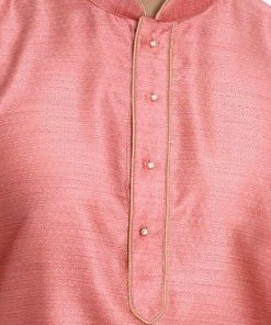 Vastramay Men's Pink Cotton Silk Blend Kurta And Pyjama Set 11 Vastramay Men's Pink Cotton Silk Blend Kurta And Pyjama Set