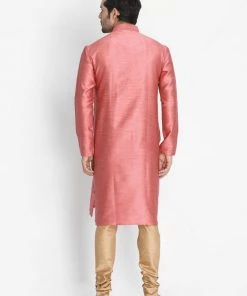 Vastramay Men's Pink Cotton Silk Blend Kurta And Pyjama Set 12 Vastramay Men's Pink Cotton Silk Blend Kurta And Pyjama Set