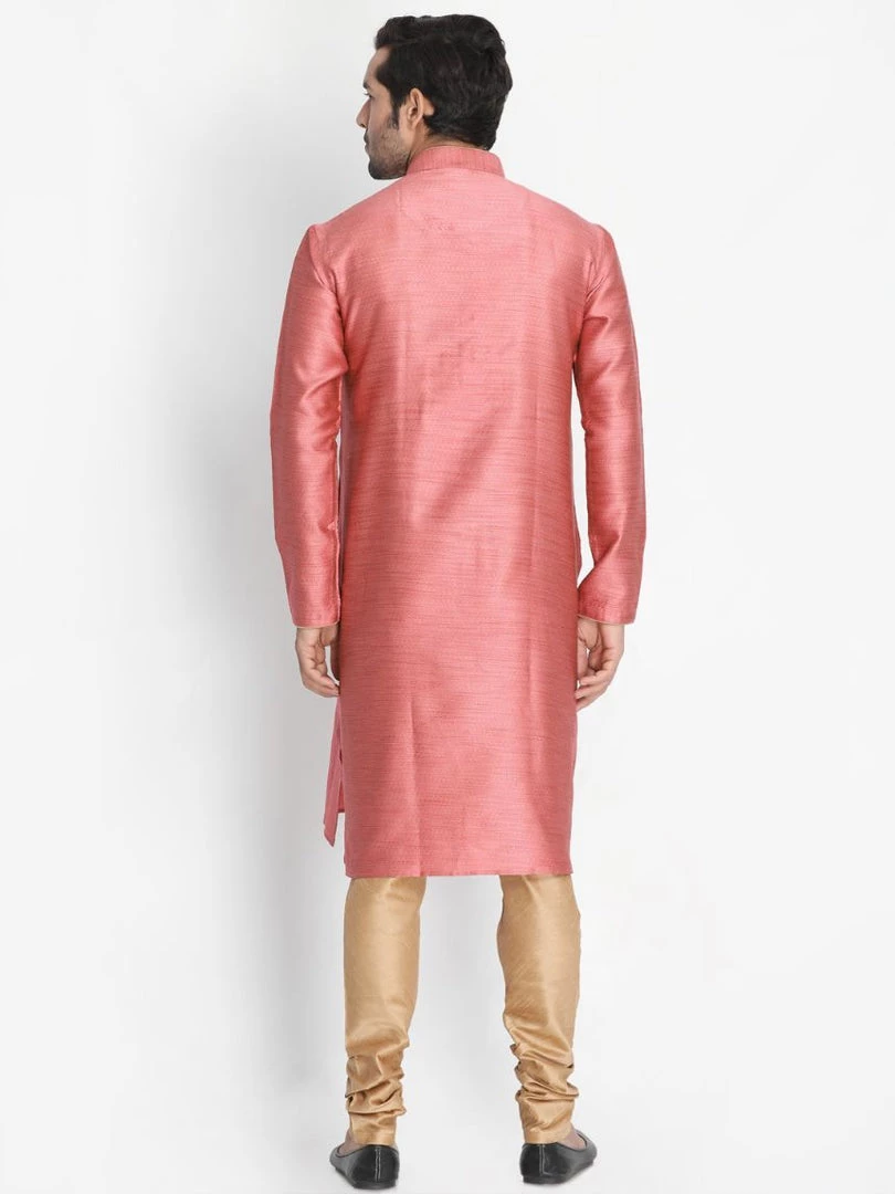 Vastramay Men's Pink Cotton Silk Blend Kurta And Pyjama Set 6 Vastramay Men's Pink Cotton Silk Blend Kurta And Pyjama Set