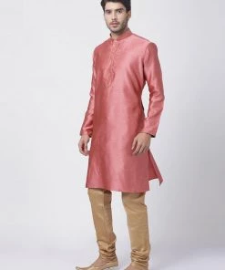 Vastramay Men's Pink Cotton Silk Blend Kurta And Pyjama Set 14 Vastramay Men's Pink Cotton Silk Blend Kurta And Pyjama Set