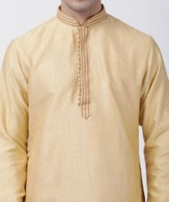 Buy 1 Get 1 VASTRAMAY Men's Beige Silk Blend Kurta