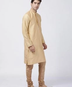 Buy 1 Get 1 VASTRAMAY Men's Beige Silk Blend Kurta