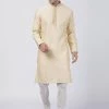 Vastramay Men's Beige Cotton Silk Blend Kurta And Pyjama Set Buy 1 Get 1