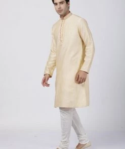 Vastramay Men's Beige Cotton Silk Blend Kurta And Pyjama Set Buy 1 Get 1