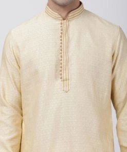 Vastramay Men's Beige Cotton Silk Blend Kurta And Pyjama Set Buy 1 Get 1