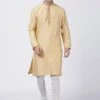 Vastramay Men's Beige Cotton Silk Blend Kurta And Pyjama Set