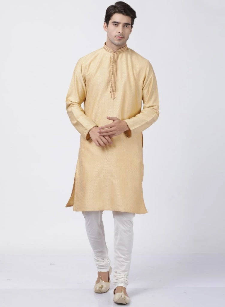 Vastramay Men's Beige Cotton Silk Blend Kurta And Pyjama Set 4 Vastramay Men's Beige Cotton Silk Blend Kurta And Pyjama Set