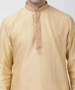 Vastramay Men's Beige Cotton Silk Blend Kurta And Pyjama Set 11 Vastramay Men's Beige Cotton Silk Blend Kurta And Pyjama Set