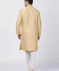 Vastramay Men's Beige Cotton Silk Blend Kurta And Pyjama Set 12 Vastramay Men's Beige Cotton Silk Blend Kurta And Pyjama Set