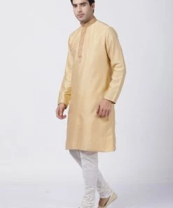 Vastramay Men's Beige Cotton Silk Blend Kurta And Pyjama Set 14 Vastramay Men's Beige Cotton Silk Blend Kurta And Pyjama Set